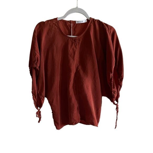 STATESIDE Cupro Peasant Blouse Burnt Orange Size Small - Picture 3 of 6